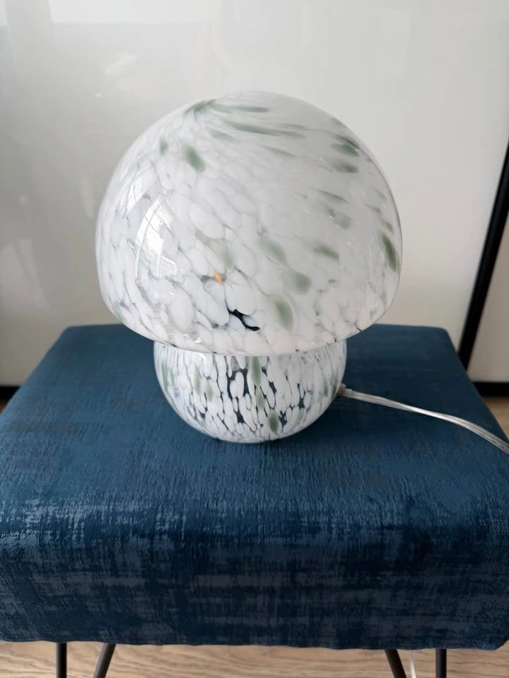 Mid-Century Modern Inspired Glass Mushroom Table Lamp - Green/Wh - photo 2