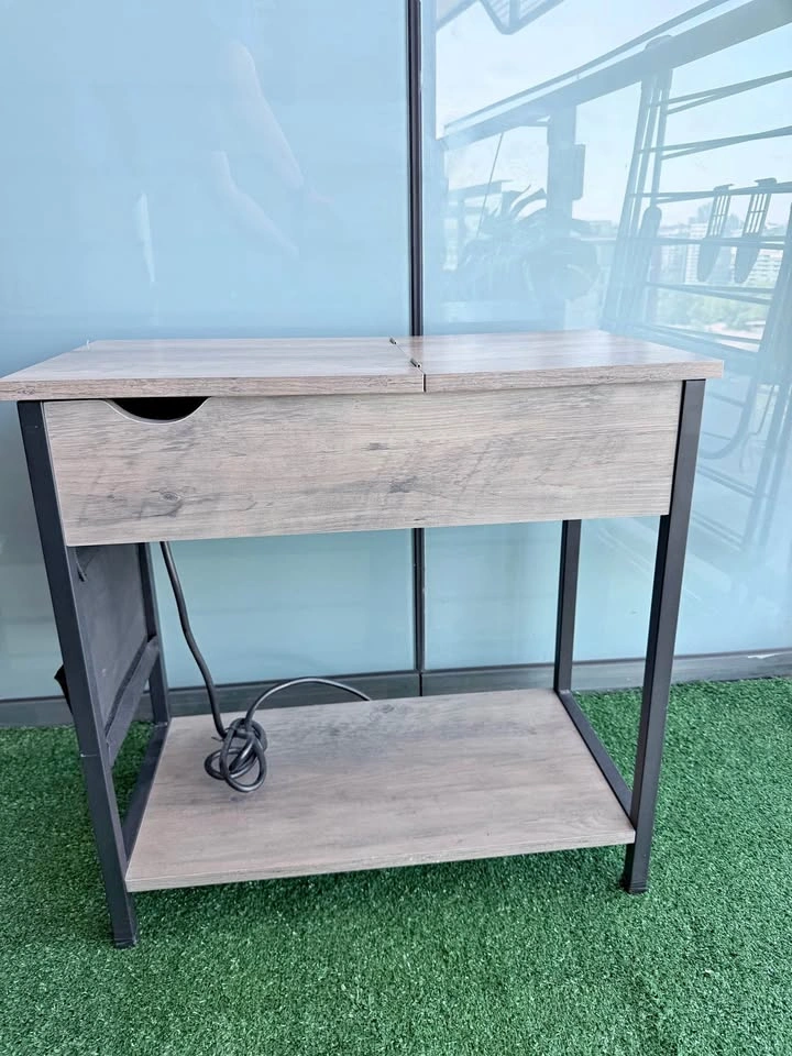 Side Table with Storage + USB Ports and Outlets