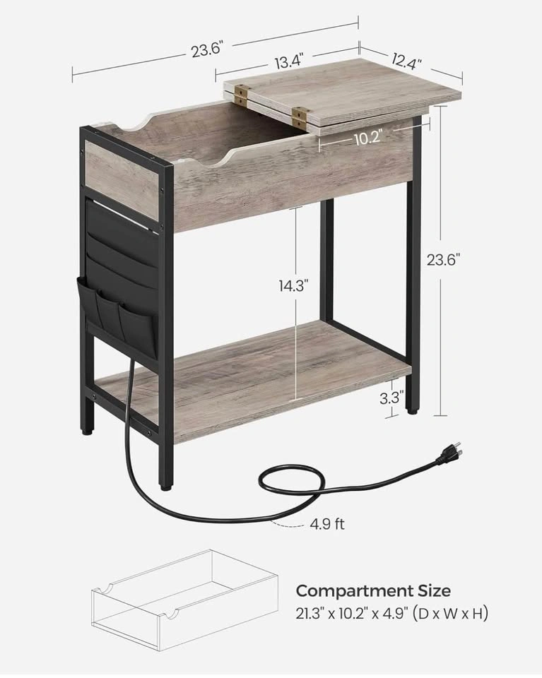 Side Table with Storage + USB Ports and Outlets - photo 4