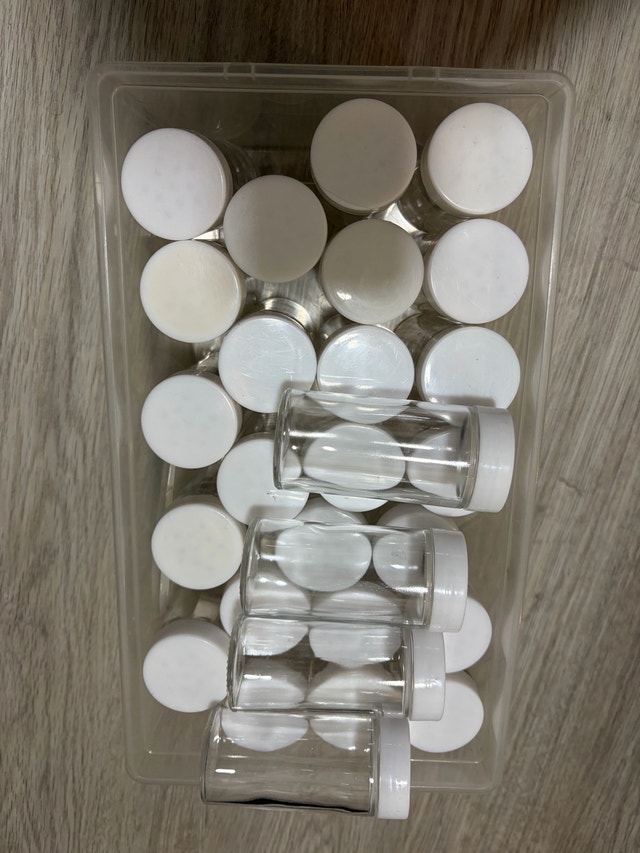 Spice Bottles - Set of 28 Glass Bottles with White Caps