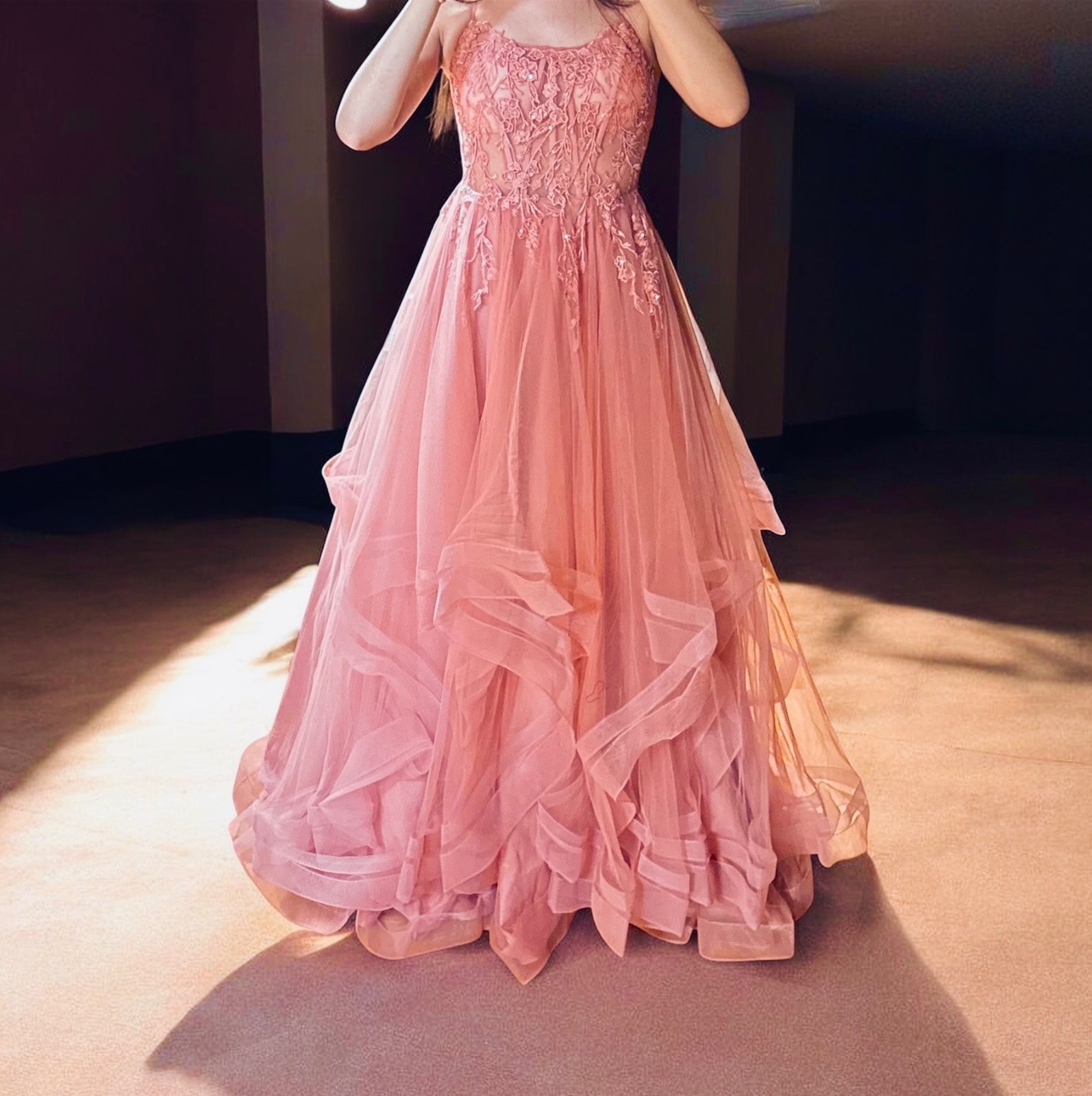 Prom Dress - New, Blush Pink, Size 2, Floral Tulle Ball Gown