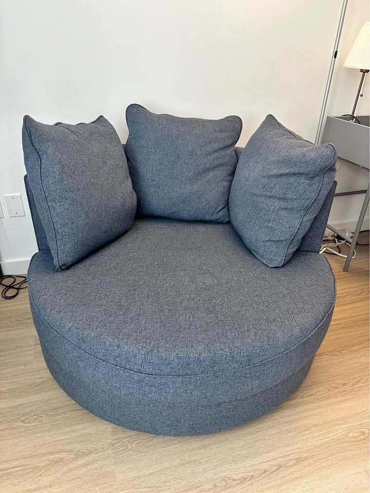 Large Round Blue Swivel Chair/Couch