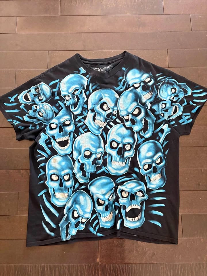 Liquid Blue Skulls All Over Print T-Shirt XL