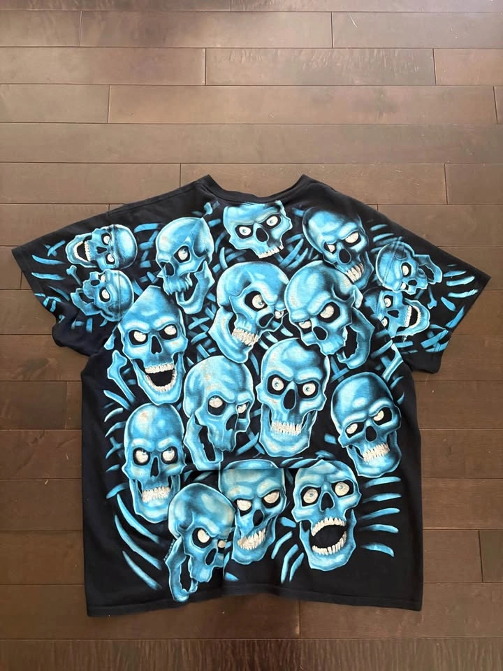 Liquid Blue Skulls All Over Print T-Shirt XL - photo 4