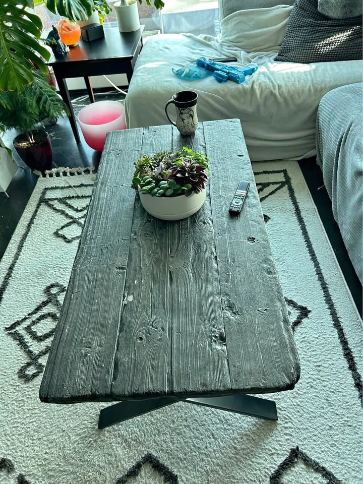 Grey faux wood coffee table