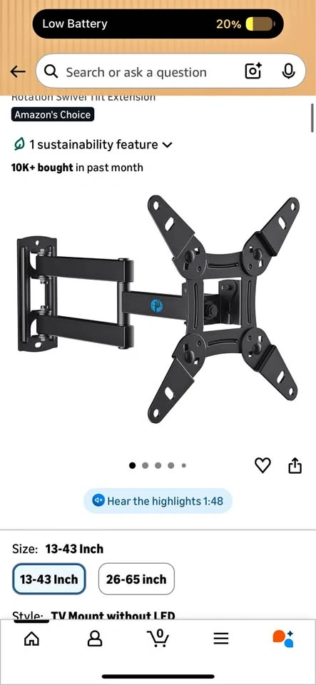 TV Wall Mount Swivel Tilt Extension 13-43 Inch