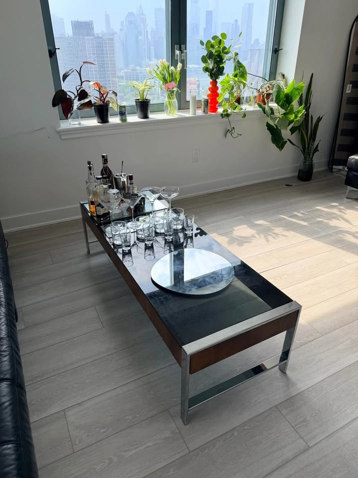 Vintage Black Glass and Chrome Coffee Table - photo 3