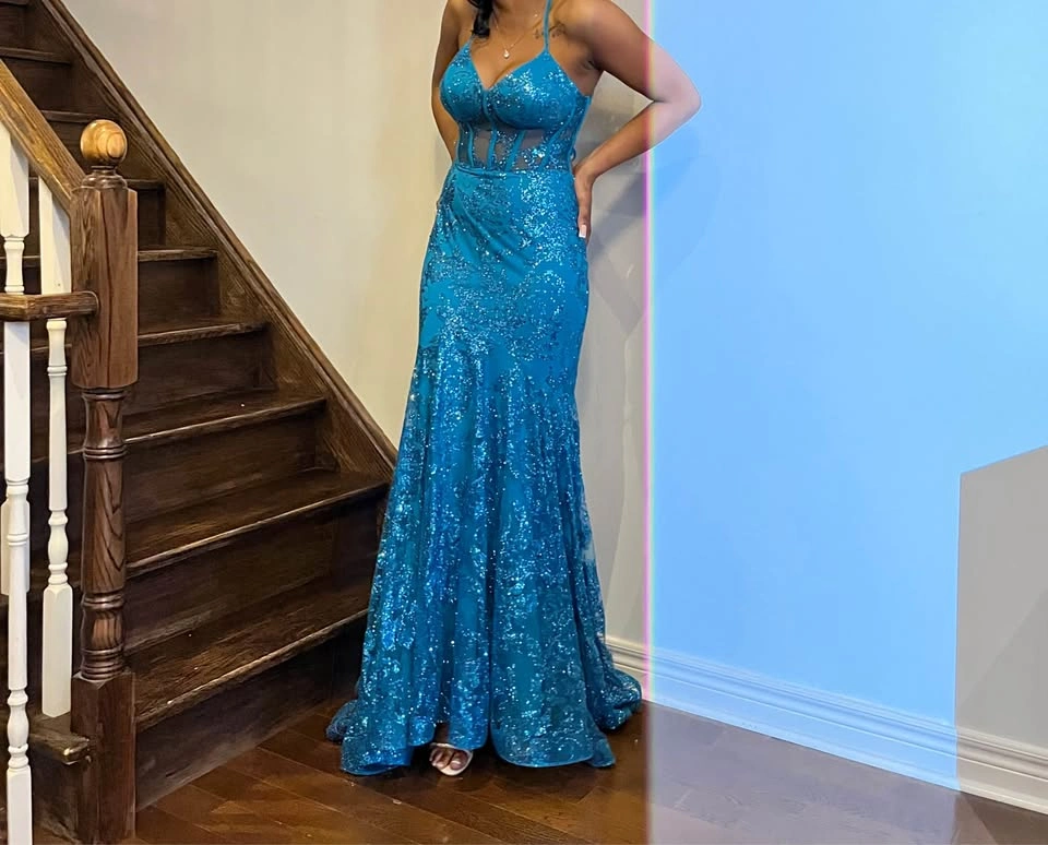 Stunning Aqua Coloured Prom Dress (Size 5) - Worn Once - photo 3