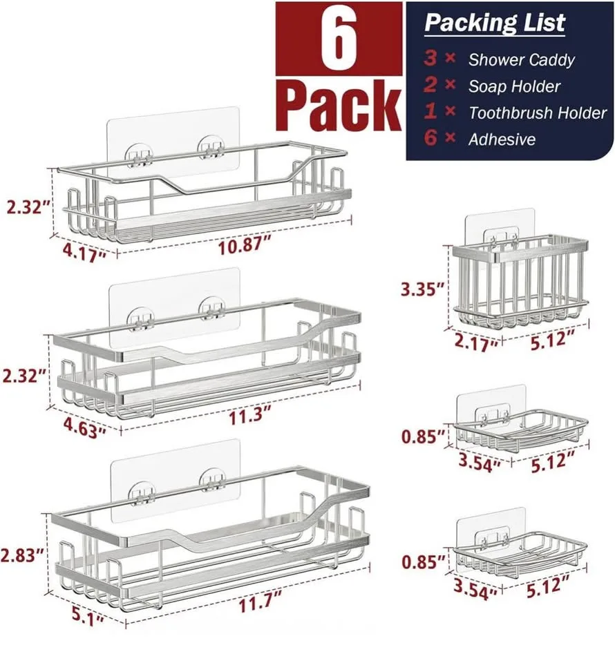 New! OMAIRA 6-Pack Shower Caddy Organizer Shelves Rack image indicator(2)