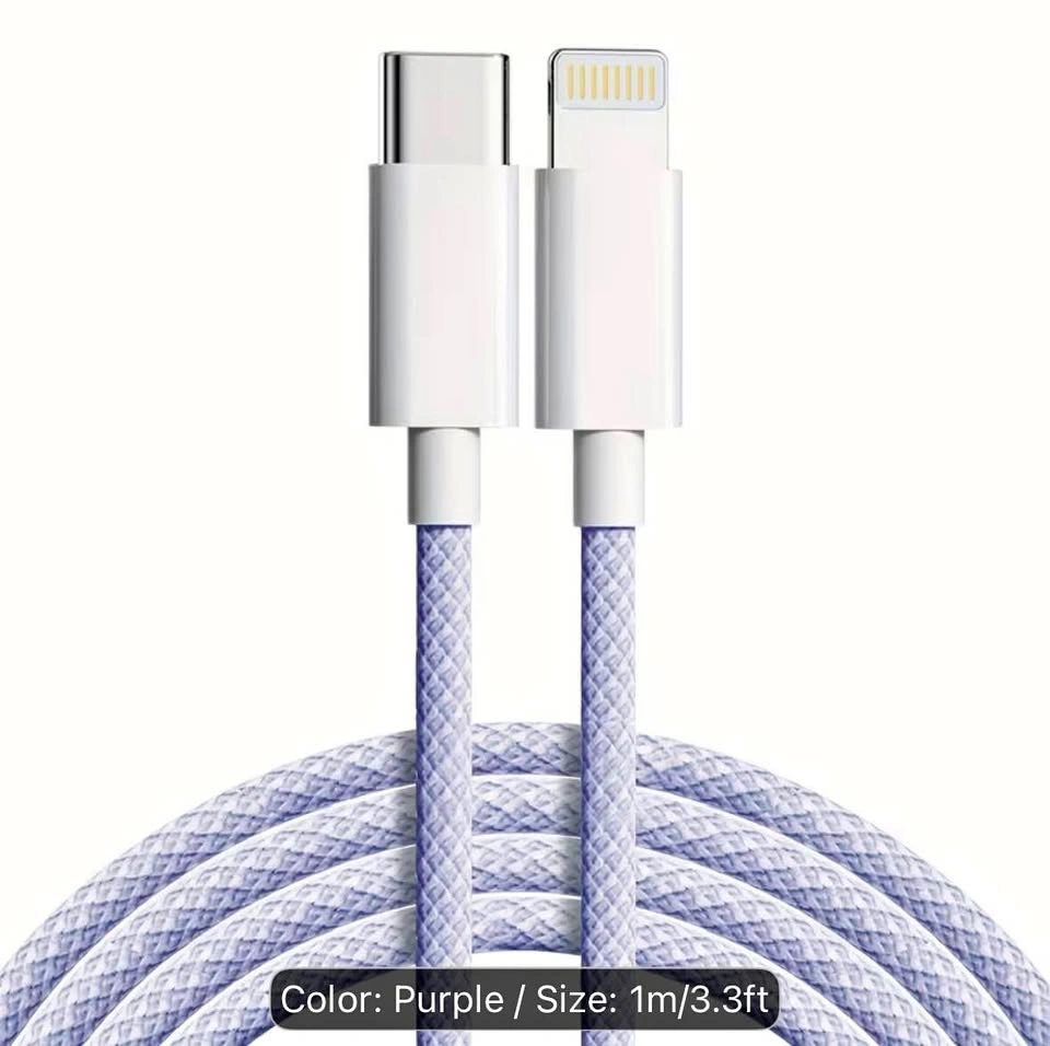 Purple Braided USB-C to Lightning Cable 1m/3.3ft