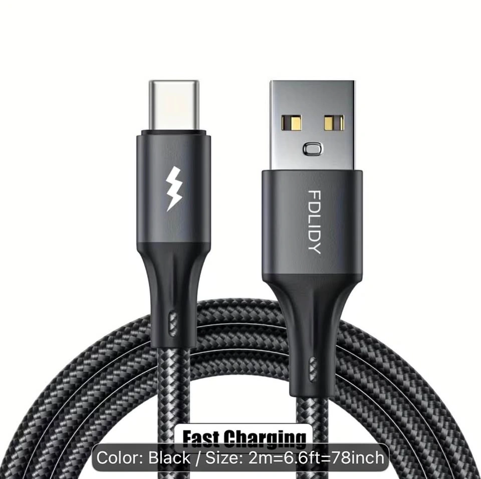 FDLIIDY Fast Charging Cable USB-C to USB-A Black 2m
