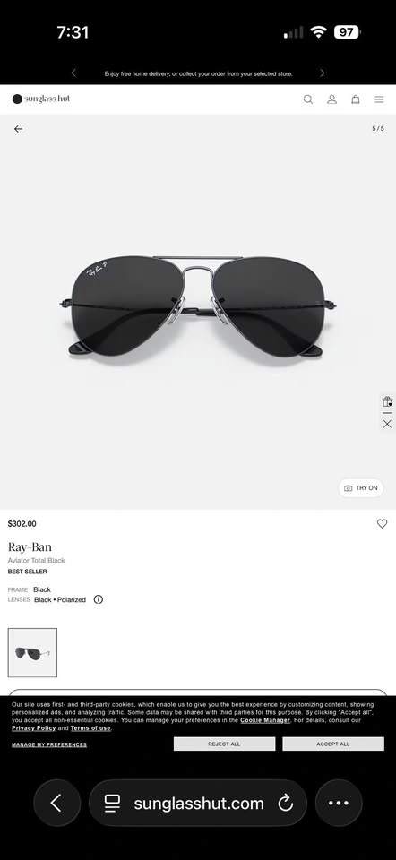 Ray-Ban Aviator Total Black Sunglasses - photo 2
