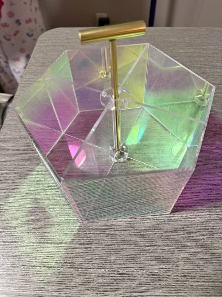 Iridescent Acrylic Hexagonal Organizer with Gold Handle