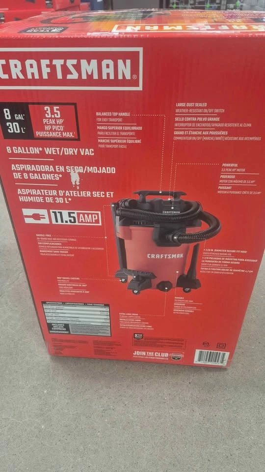 Craftsman 8 Gallon 3.5 Peak HP Wet/Dry Vac - photo 3