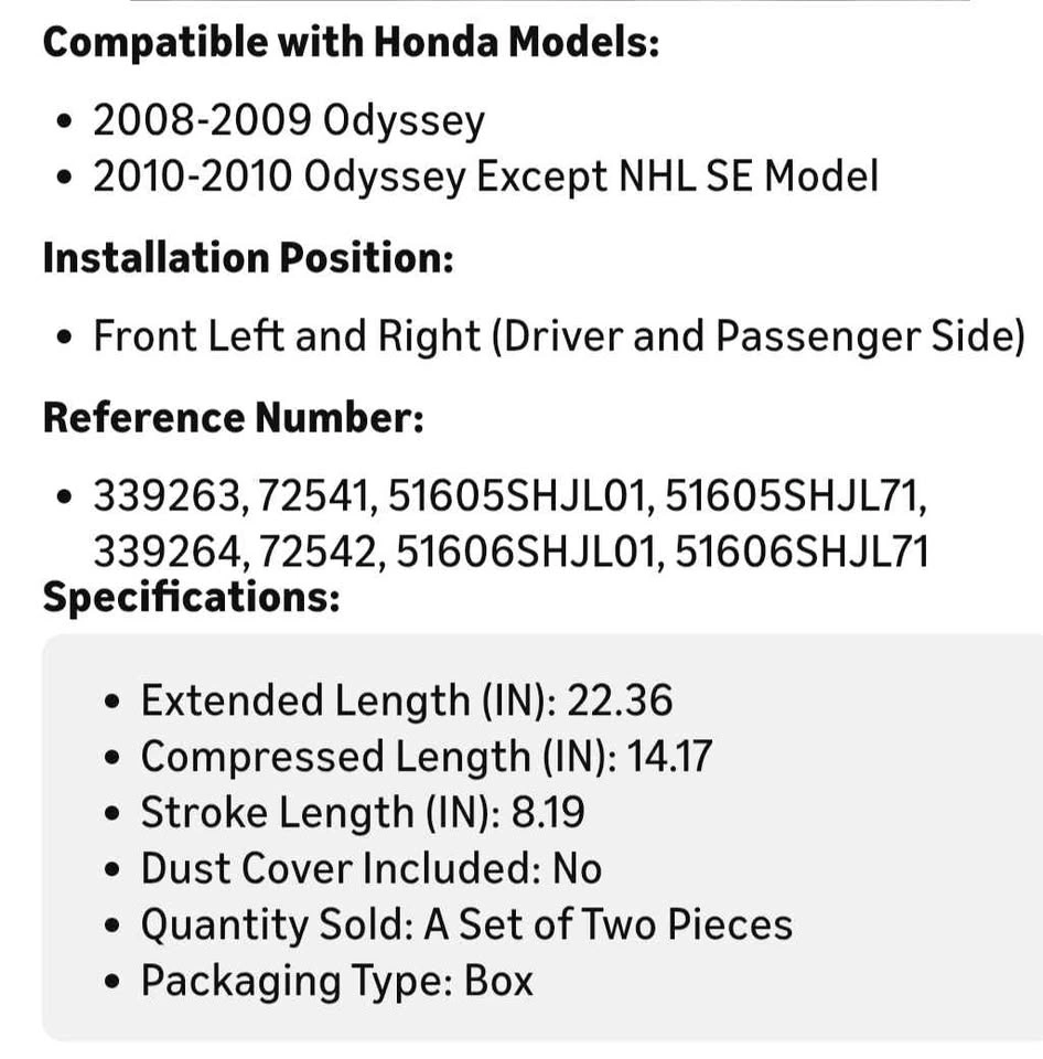 Front Struts Compatible with Honda Odyssey - photo 3