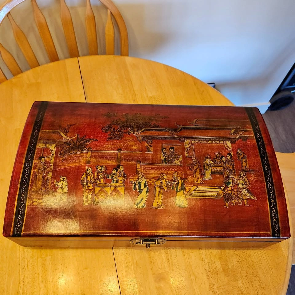 Red Lacquer and Gold Wine or Keepsake Trunk