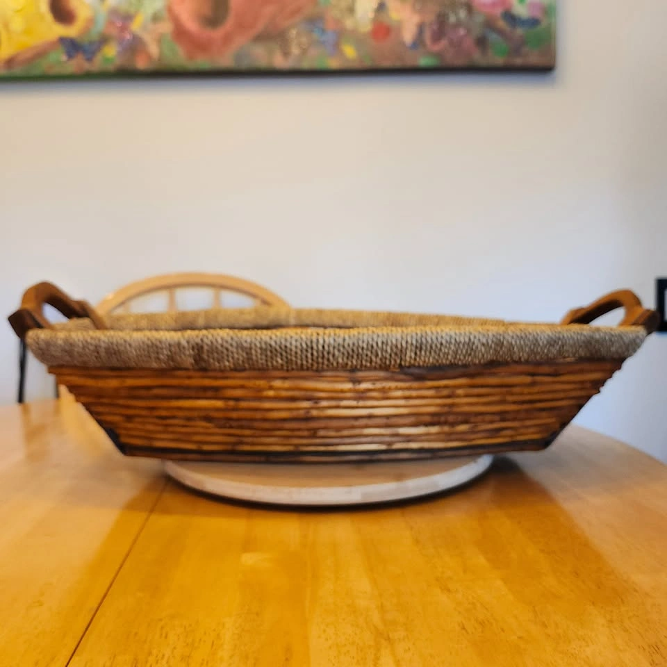 Oval Shaped Basket Made with Rattan Wicker Reed and Wood - photo 2