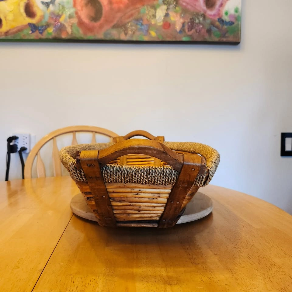 Oval Shaped Basket Made with Rattan Wicker Reed and Wood - photo 5