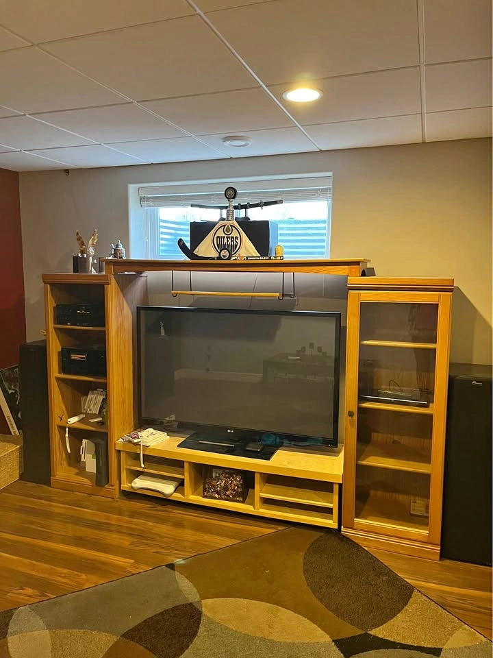Solid Oak Entertainment Center with Shelves