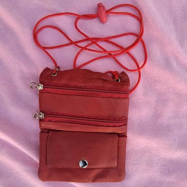 Leather Red purse with strap thumbnail