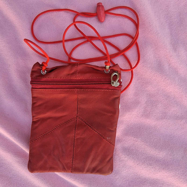 Leather Red purse with strap - photo 2