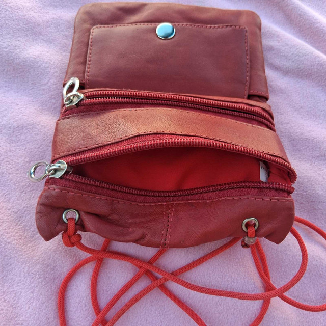 Leather Red purse with strap - photo 3