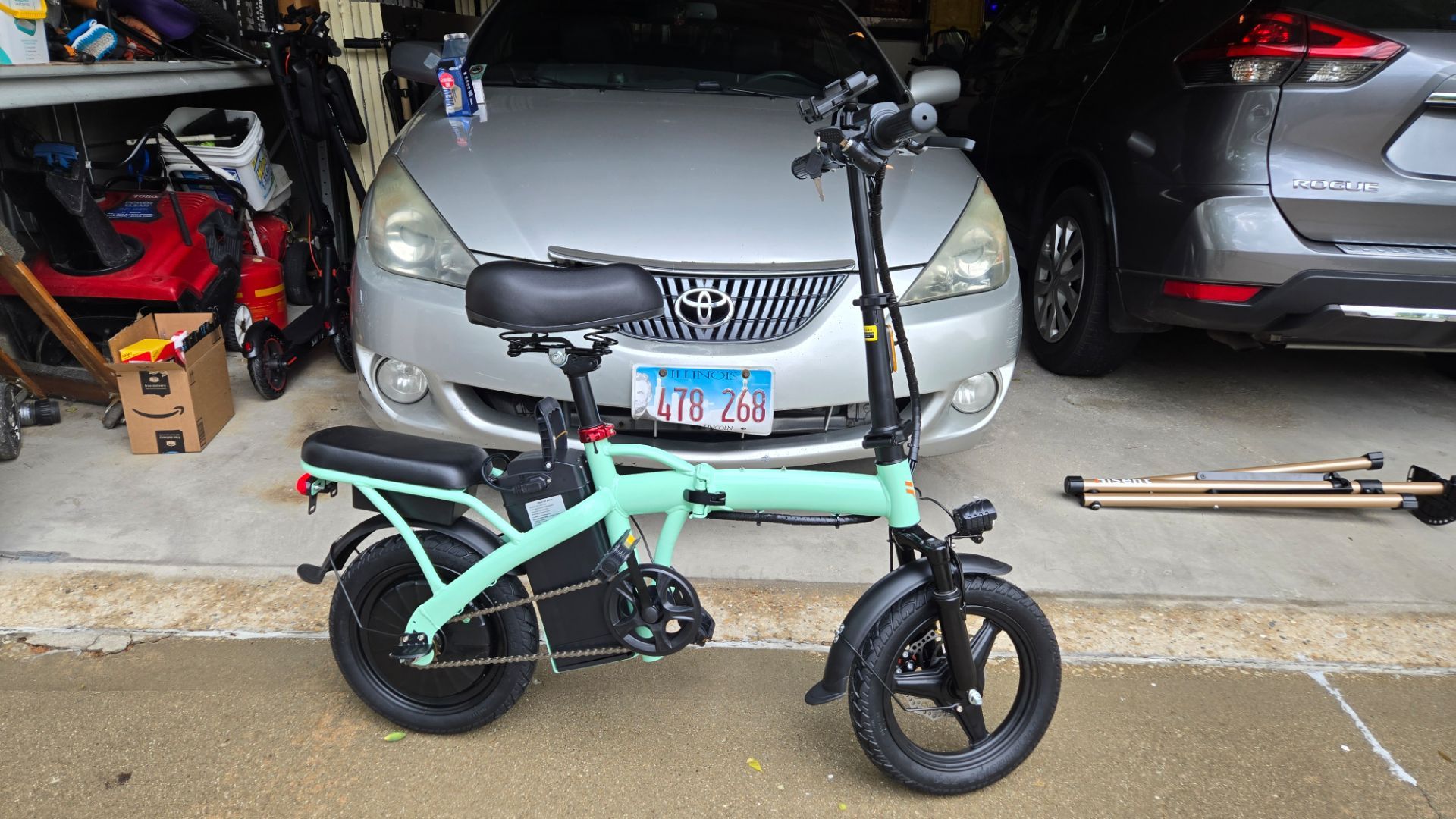 Mint Green Folding Ebike | Add a Rear Bag Option — $349