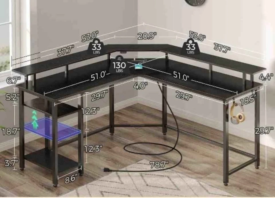 Rolanstar Computer Desk 53" with Power Outlets - photo 2