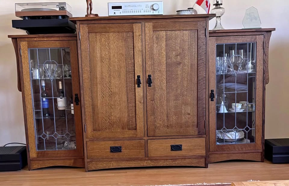 Custom Quarter-Sawn Oak Arts & Crafts Cabinet Set - 3 Pc