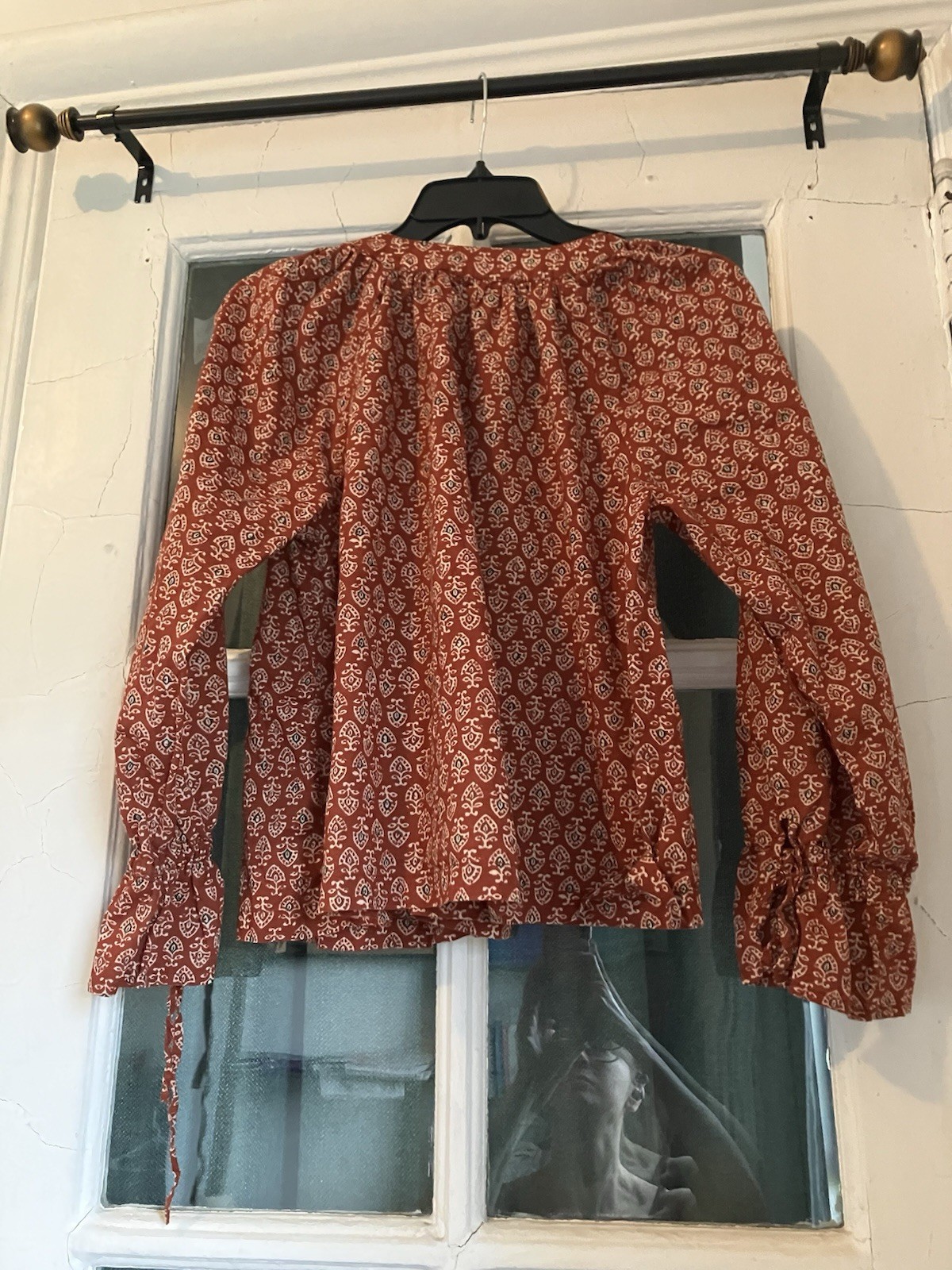 Able Women's Red Block Print Cotton Blouse Size S Long Sleeve - photo 2