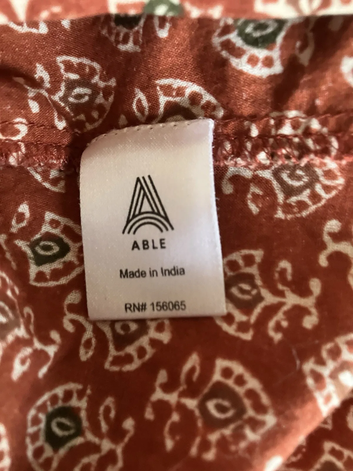 Able Women's Red Block Print Cotton Blouse Size S Long Sleeve - photo 4
