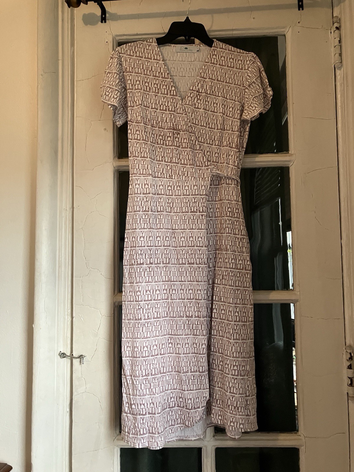 Passion Lilie Mauve Block Print Cotton Jersey Wrap Midi Dress S