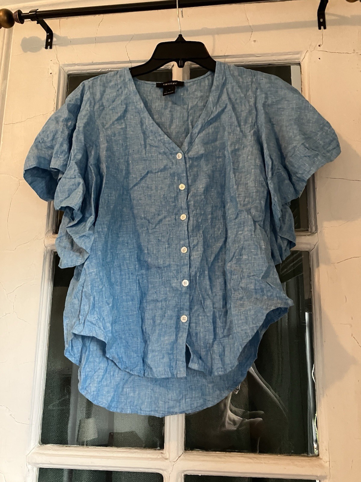 Karen Kane Women's Blue Linen Short Sleeve Blouse Size XS