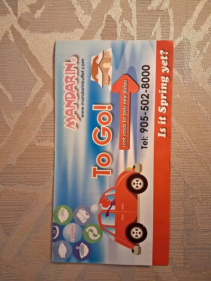 2008 Mandarin Buffet Collectible Take-Out Menu - Mississauga