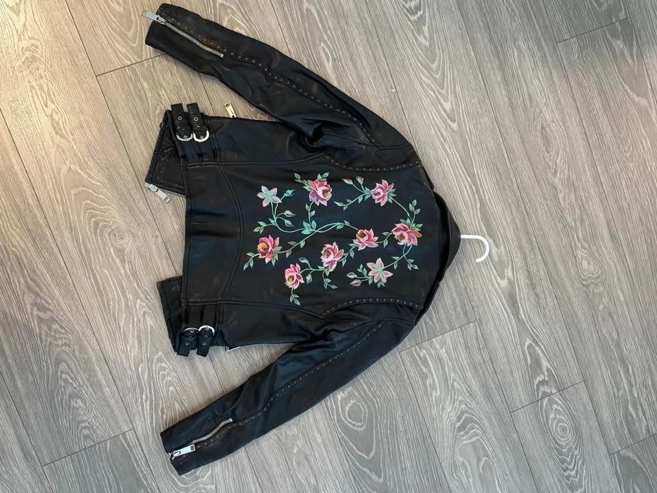 Black Genuine Leather Jacket Floral - Limited Edition - photo 3