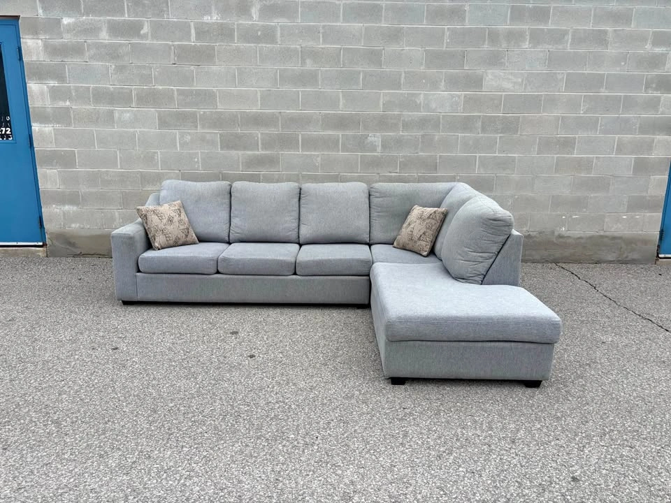 Grey Large Light Grey Sectional Sofa with Pillows
