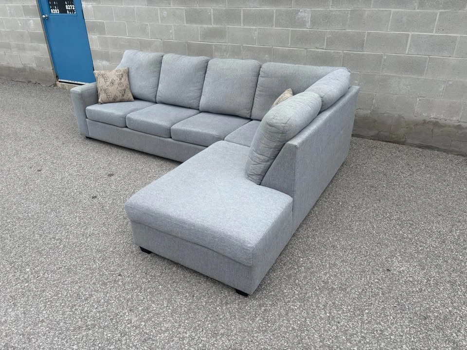 Grey Large Light Grey Sectional Sofa with Pillows - photo 2