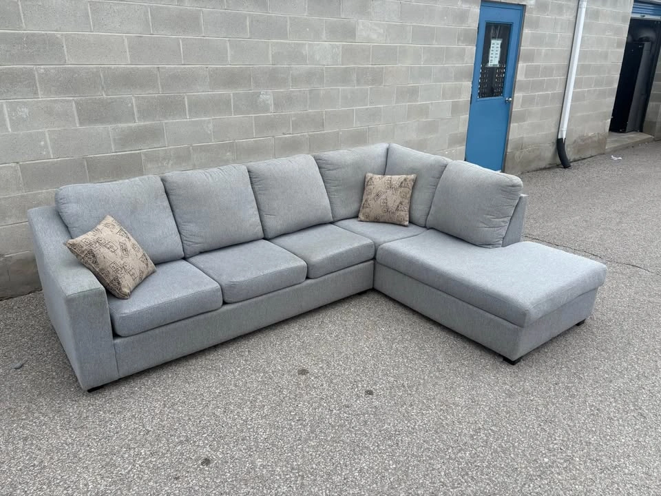 Grey Large Light Grey Sectional Sofa with Pillows - photo 3