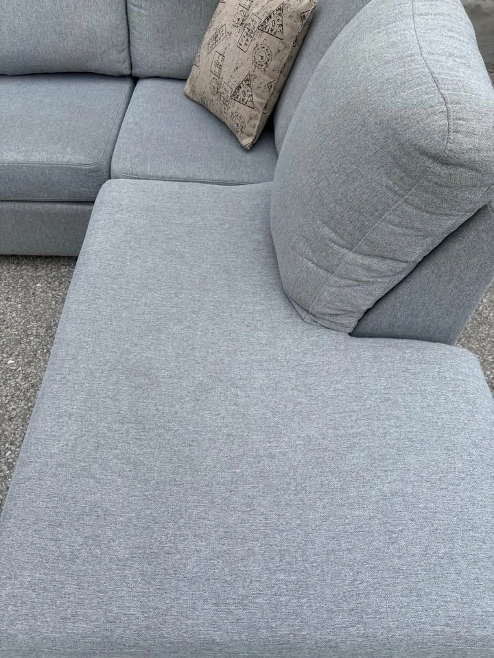 Grey Large Light Grey Sectional Sofa with Pillows - photo 5