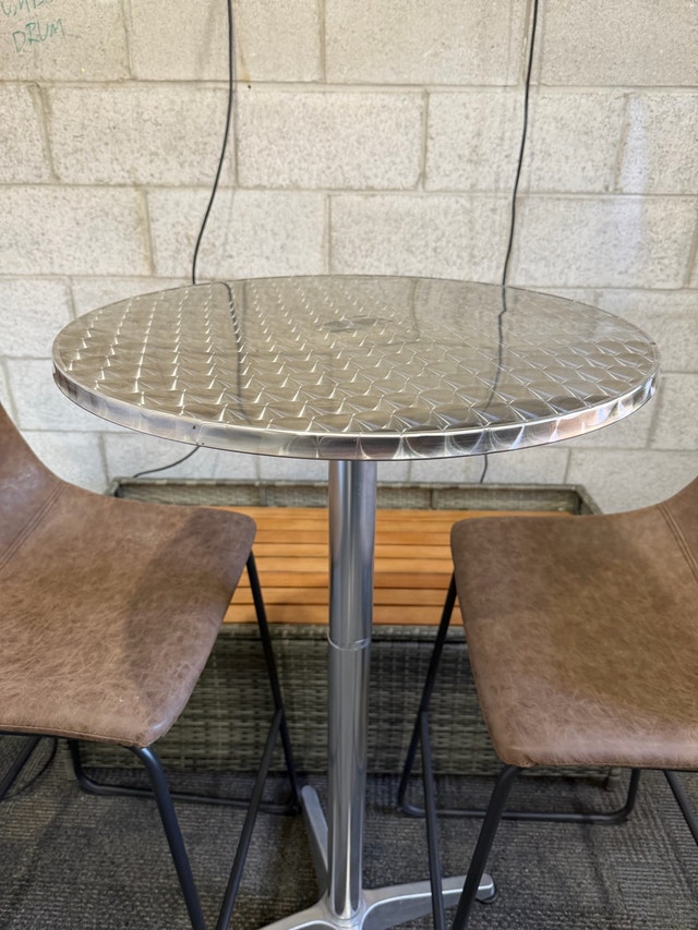 Brown Faux Leather Bar Stool and Round Metal Table - photo 3