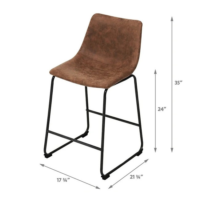 Brown Faux Leather Bar Stool and Round Metal Table - photo 4