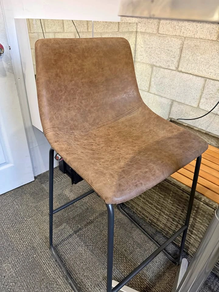 Brown Faux Leather Bar Stool and Round Metal Table