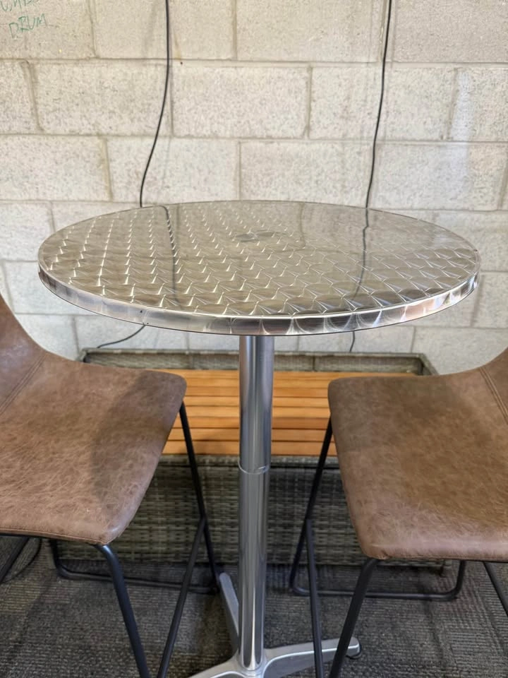 Brown Faux Leather Bar Stool and Round Metal Table - photo 2