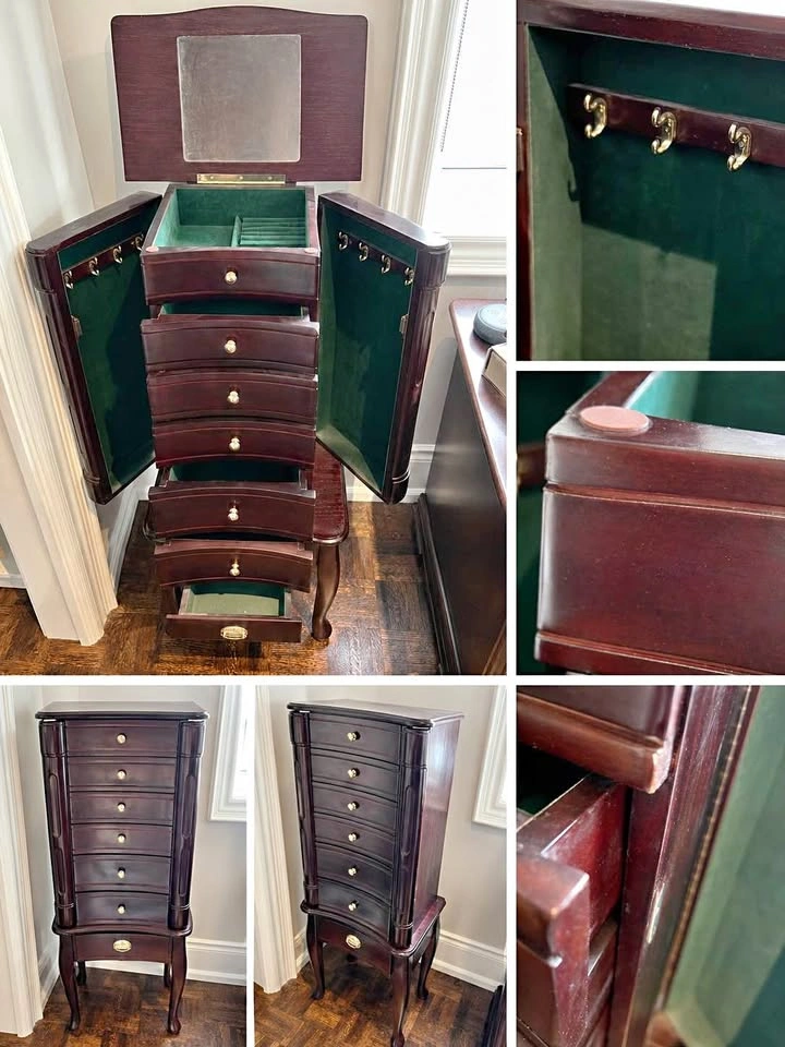 Wood Jewelry Armoire Cabinet with Mirror – Storage Cabinet