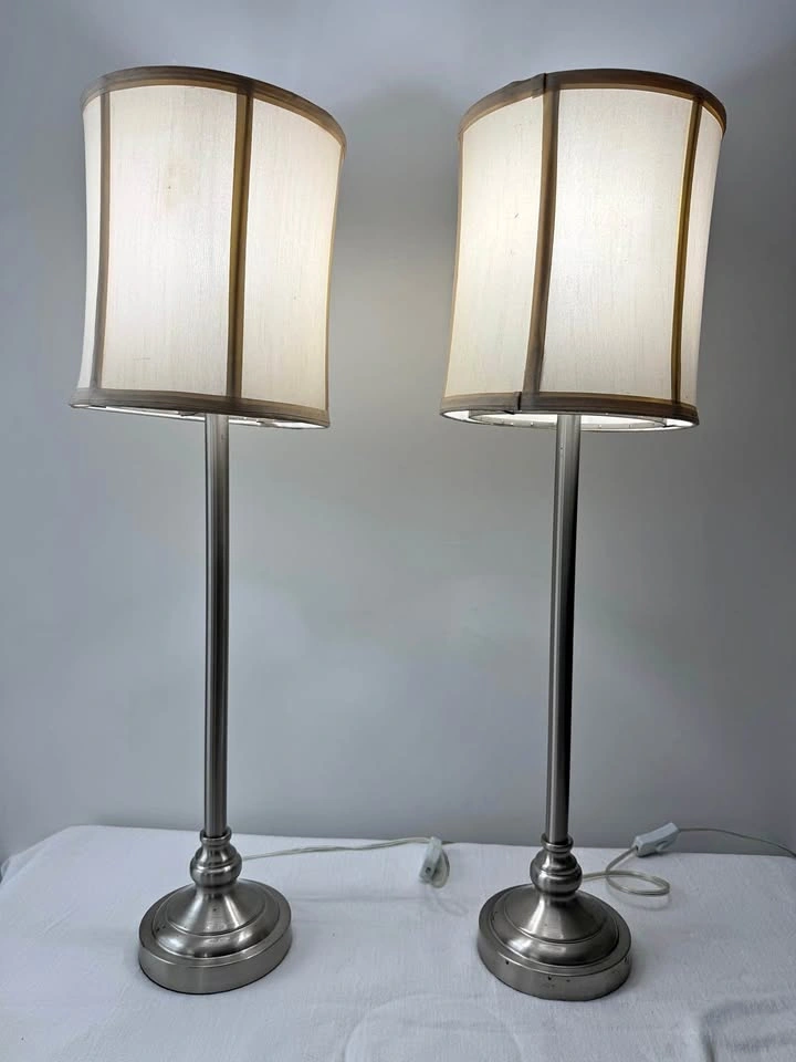 Pair of table lamps with fabric shades