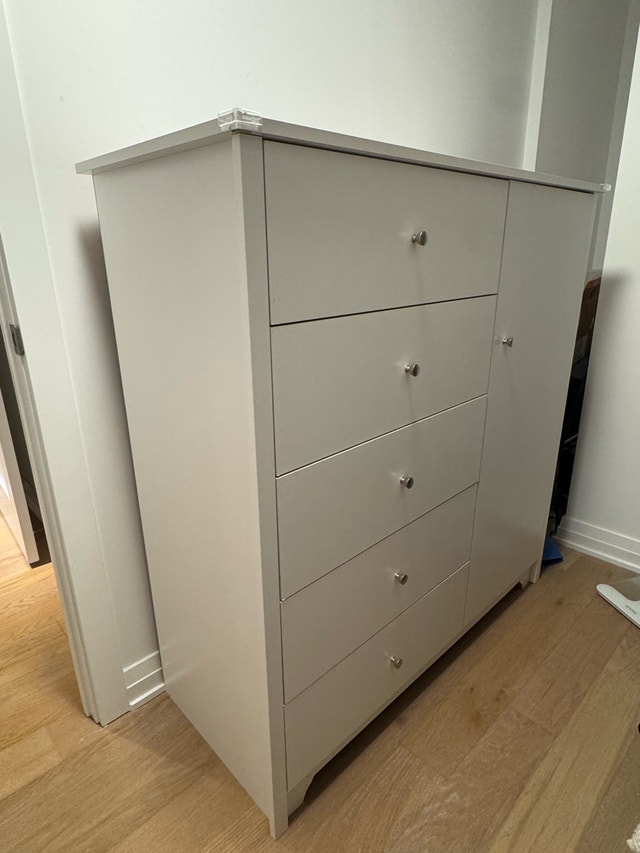 White Cabinet with Drawers and Door