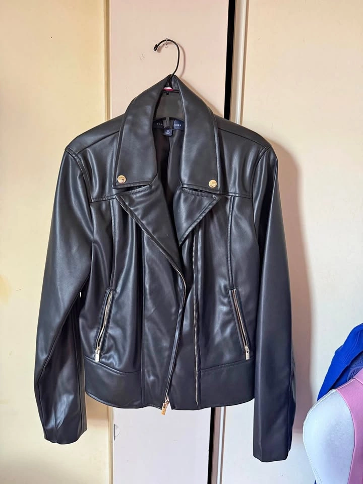 Tommy Hilfiger Black Faux Leather Moto Jacket M