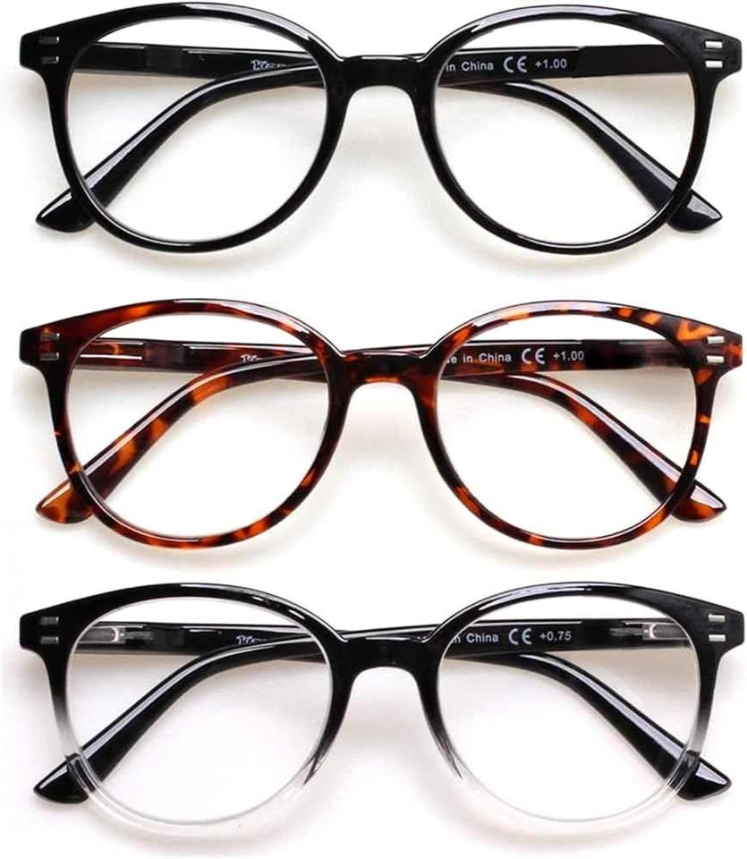 SIGVAN 3 Pack Reading Glasses Spring Hinge Stylish Readers Black