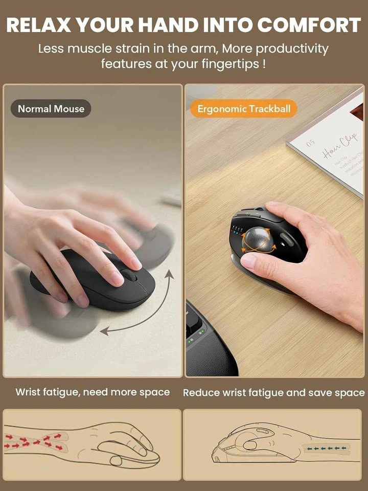 SABLUTE MAM1 Pro Ergonomic Wireless Trackball Mouse - photo 3