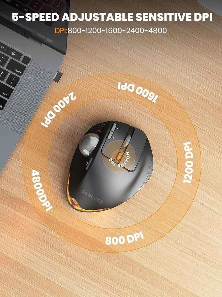 SABLUTE MAM1 Pro Ergonomic Wireless Trackball Mouse - photo 5